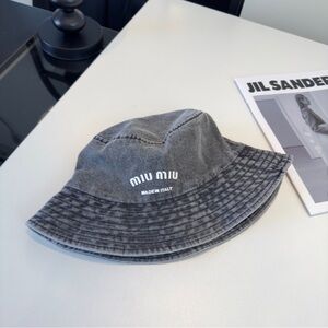 Miu Miu Gray Washed Logo Bucket Hat